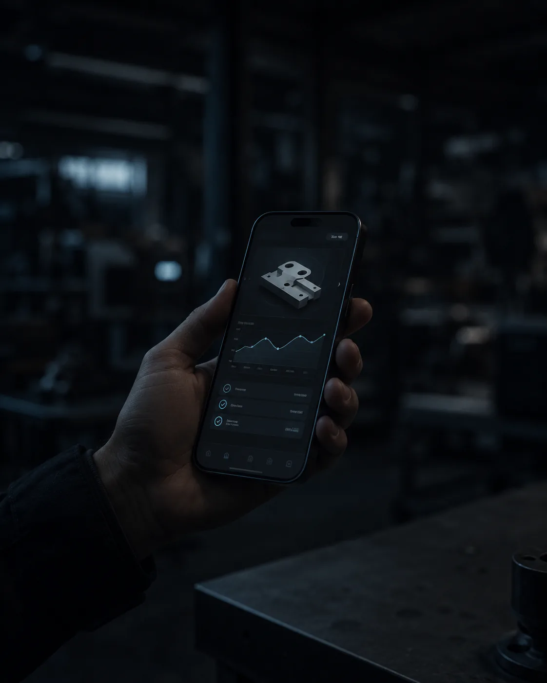 Prototyp auf dem Handy in einer Werkstatt