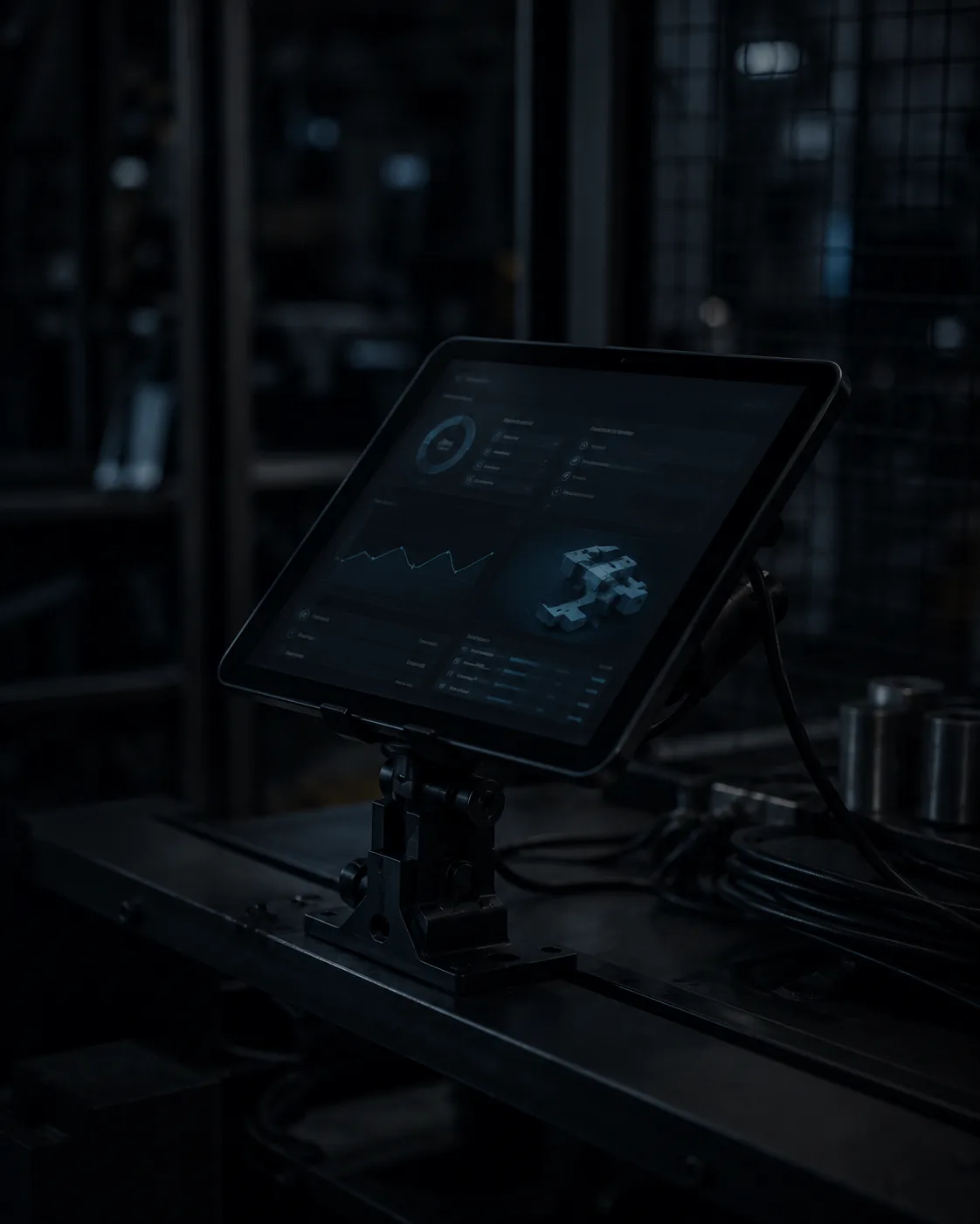 Tablet mit Dashboard an einer Maschine im Einsatz